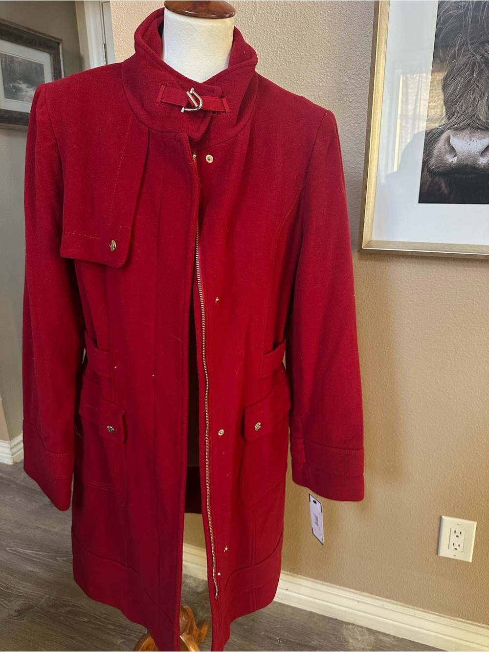 NWT Size 14 Fleet Street Women’s Red Wool-Blend Long Coat